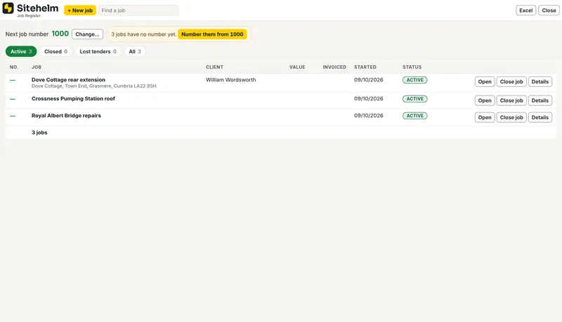Job register, in Sitehelm PRO
